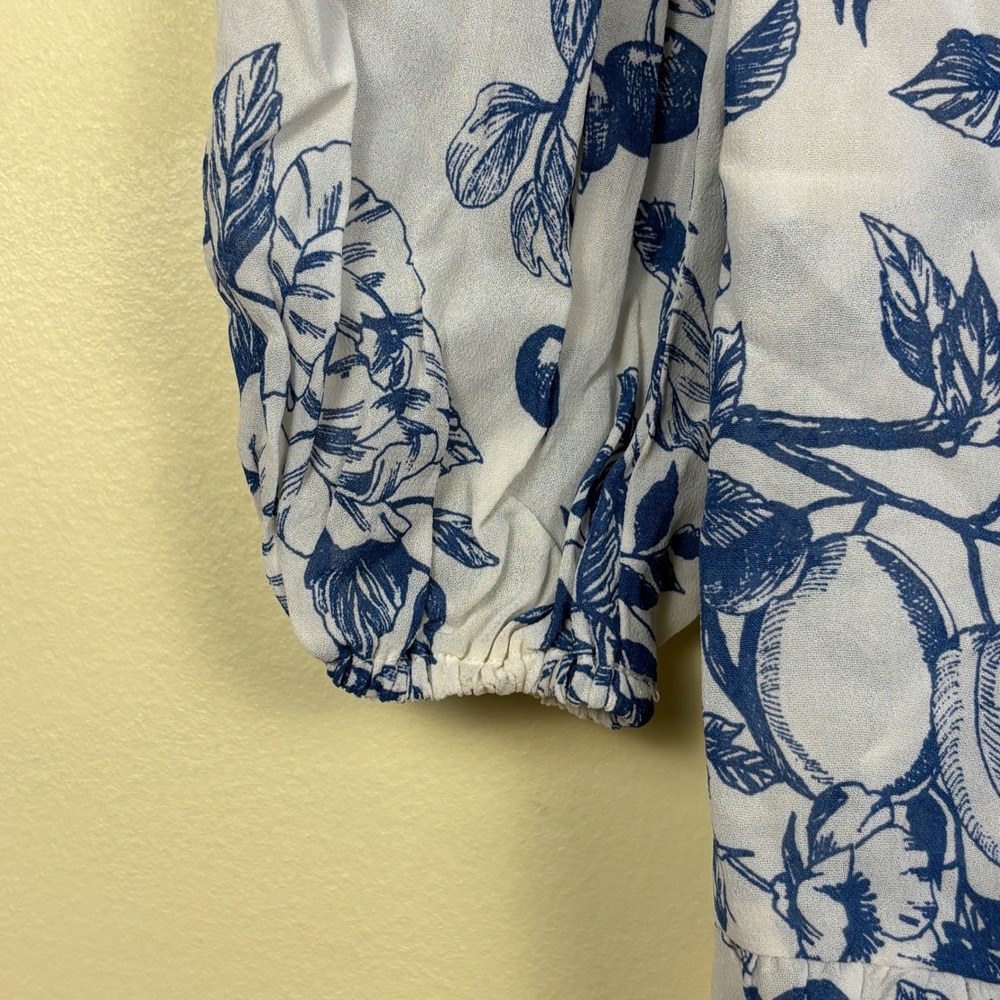REFORMATION Cammi Mini Dress Corsica Blue Women Size 4 Floral Long Sleeve Garden - Picture 7 of 12